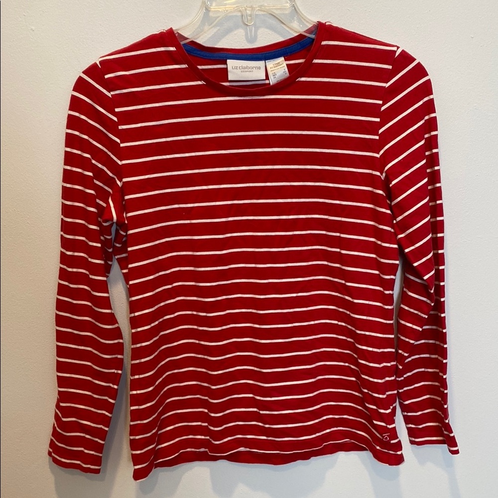 Liz Claiborne sport Red and White Striped Long Sleeve Shirt small